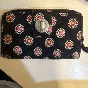 Vera Bradley Black Quilted Wallet with Pink and White Accents